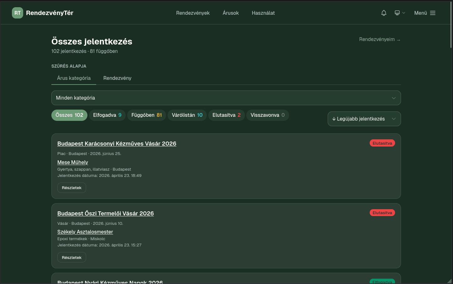 4/5 — Jelentkezések kezelése